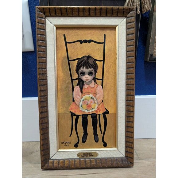 Walter Keane Big Eyes “Waiting” Turner Wall Art 1962 Vintage Framed Print - Picture 1 of 16